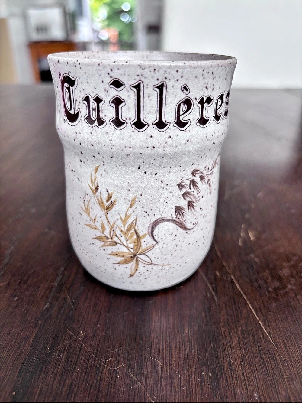 Vintage Eva Pelletier Quebec Stoneware Utensil Holder / Spoon Crock 1980s